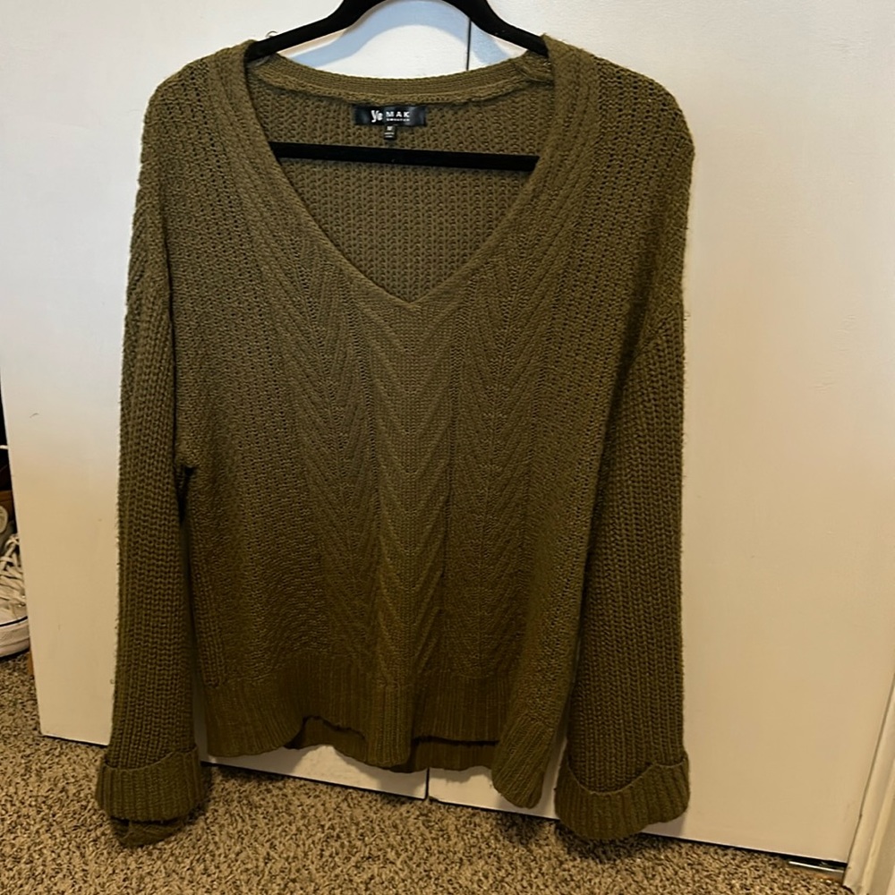 Olive Green V-Neck Sweater